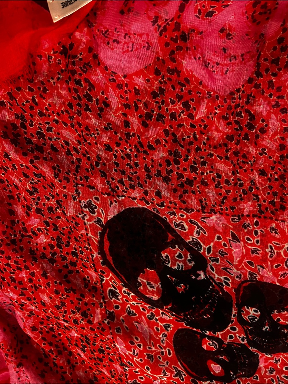 Zadig & Voltaire Red and Black Skull Print Scarf